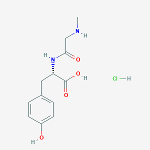 molecular formula C12H17ClN2O4 B2595387 (2S)-3-(4-羟基苯基)-2-[[2-(甲基氨基)乙酰]氨基]丙酸；盐酸盐 CAS No. 2402789-10-8