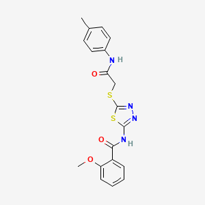 molecular formula C19H18N4O3S2 B2595390 2-methoxy-N-(5-((2-oxo-2-(p-tolylamino)ethyl)thio)-1,3,4-thiadiazol-2-yl)benzamide CAS No. 392291-50-8