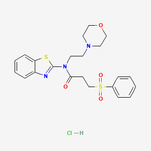 molecular formula C22H26ClN3O4S2 B2595396 N-(benzo[d]thiazol-2-yl)-N-(2-morpholinoethyl)-3-(phenylsulfonyl)propanamide hydrochloride CAS No. 1215558-96-5