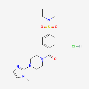 molecular formula C19H28ClN5O3S B2595411 盐酸N,N-二乙基-4-(4-(1-甲基-1H-咪唑-2-基)哌嗪-1-羰基)苯磺酰胺 CAS No. 1189859-53-7