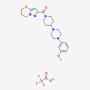 molecular formula C25H32F3N5O5 B2595412 (6,7-dihydro-5H-pyrazolo[5,1-b][1,3]oxazin-2-yl)(4-(4-(3-methoxyphenyl)piperazin-1-yl)piperidin-1-yl)methanone 2,2,2-trifluoroacetate CAS No. 2320886-05-1