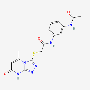molecular formula C16H16N6O3S B2595415 N-(3-acetamidophenyl)-2-((5-methyl-7-oxo-7,8-dihydro-[1,2,4]triazolo[4,3-a]pyrimidin-3-yl)thio)acetamide CAS No. 877639-07-1