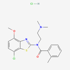 molecular formula C20H23Cl2N3O2S B2595420 N-(7-chloro-4-methoxybenzo[d]thiazol-2-yl)-N-(2-(dimethylamino)ethyl)-2-methylbenzamide hydrochloride CAS No. 1323313-19-4