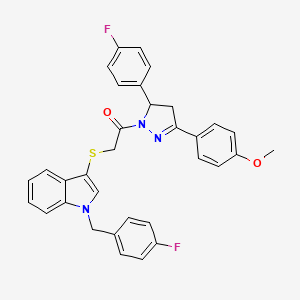 B2595451 1-[3-(4-Fluorophenyl)-5-(4-methoxyphenyl)-3,4-dihydropyrazol-2-yl]-2-[1-[(4-fluorophenyl)methyl]indol-3-yl]sulfanylethanone CAS No. 681274-99-7
