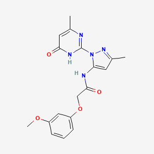 molecular formula C18H19N5O4 B2595460 2-(3-甲氧基苯氧基)-N-(3-甲基-1-(4-甲基-6-氧代-1,6-二氢嘧啶-2-基)-1H-吡唑-5-基)乙酰胺 CAS No. 1004638-86-1