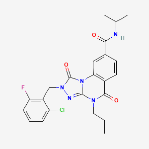2-[(2-chloranyl-6-fluoranyl-phenyl)methyl]-1,5-bis(oxidanylidene)-N-propan-2-yl-4-propyl-[1,2,4]triazolo[4,3-a]quinazoline-8-carboxamide