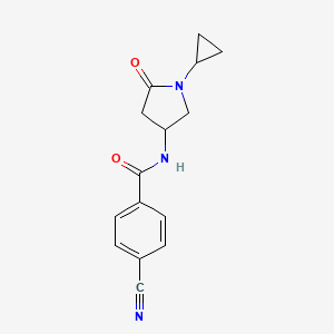 molecular formula C15H15N3O2 B2595494 4-cyano-N-(1-cyclopropyl-5-oxopyrrolidin-3-yl)benzamide CAS No. 1396844-09-9