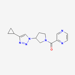 molecular formula C14H16N6O B2595504 (3-(4-cyclopropyl-1H-1,2,3-triazol-1-yl)pyrrolidin-1-yl)(pyrazin-2-yl)methanone CAS No. 2034222-77-8