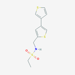 molecular formula C11H13NO2S3 B2595512 N-[(4-Thiophen-3-ylthiophen-2-yl)methyl]ethanesulfonamide CAS No. 2379988-24-4