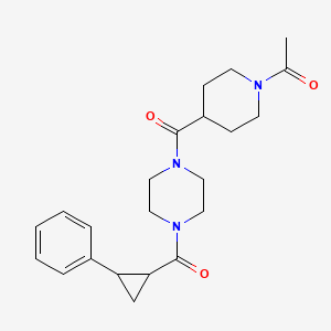 molecular formula C22H29N3O3 B2595517 1-(4-(4-(2-Phenylcyclopropanecarbonyl)piperazine-1-carbonyl)piperidin-1-yl)ethanone CAS No. 1208819-25-3