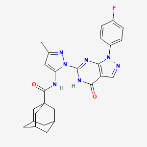 molecular formula C26H26FN7O2 B2595565 (3r,5r,7r)-N-(1-(1-(4-fluorophenyl)-4-oxo-4,5-dihydro-1H-pyrazolo[3,4-d]pyrimidin-6-yl)-3-methyl-1H-pyrazol-5-yl)adamantane-1-carboxamide CAS No. 1019098-45-3