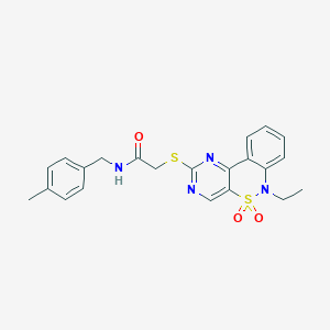 molecular formula C22H22N4O3S2 B2595567 2-((6-乙基-5,5-二氧化-6H-苯并[c]嘧啶并[4,5-e][1,2]噻嗪-2-基)硫代)-N-(4-甲基苄基)乙酰胺 CAS No. 950470-96-9