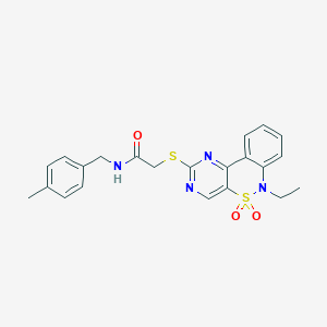 molecular formula C22H22N4O3S2 B2595567 2-((6-Ethyl-5,5-Dioxido-6H-benzo[c]pyrimido[4,5-e][1,2]thiazin-2-yl)thio)-N-(4-Methylbenzyl)acetamid CAS No. 950470-96-9