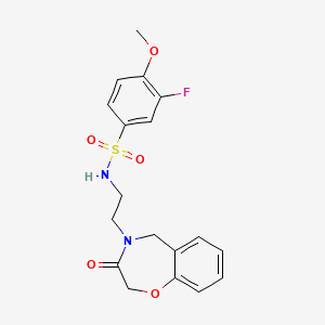 molecular formula C18H19FN2O5S B2595572 3-fluoro-4-methoxy-N-(2-(3-oxo-2,3-dihydrobenzo[f][1,4]oxazepin-4(5H)-yl)ethyl)benzenesulfonamide CAS No. 1903304-78-8
