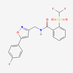 molecular formula C18H13F3N2O4S B2595575 2-((二氟甲基)磺酰基)-N-((5-(4-氟苯基)异恶唑-3-基)甲基)苯甲酰胺 CAS No. 1207013-83-9