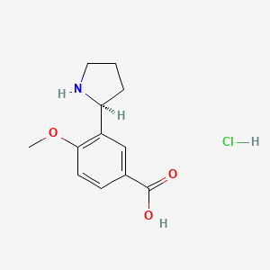 molecular formula C12H16ClNO3 B2595597 (S)-4-Methoxy-3-(pyrrolidin-2-yl)benzoic acid hydrochloride CAS No. 1391419-55-8