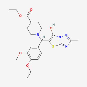 Ethyl 1-((4-ethoxy-3-methoxyphenyl)(6-hydroxy-2-methylthiazolo[3,2-b][1,2,4]triazol-5-yl)methyl)piperidine-4-carboxylate
