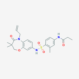 molecular formula C24H29N3O5S B2595628 N-(4-(N-(5-allyl-3,3-dimethyl-4-oxo-2,3,4,5-tetrahydrobenzo[b][1,4]oxazepin-8-yl)sulfamoyl)-3-methylphenyl)propionamide CAS No. 921991-90-4