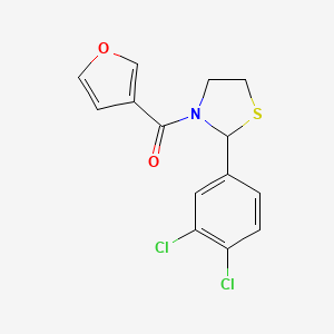 molecular formula C14H11Cl2NO2S B2595630 (2-(3,4-Dichlorophenyl)thiazolidin-3-yl)(furan-3-yl)methanone CAS No. 2034472-10-9