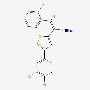 molecular formula C18H9Cl2FN2S B2595645 (Z)-2-(4-(3,4-dichlorophenyl)thiazol-2-yl)-3-(2-fluorophenyl)acrylonitrile CAS No. 476669-76-8