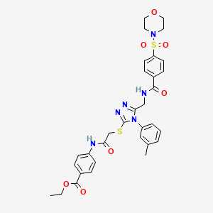 molecular formula C32H34N6O7S2 B2595654 Ethyl 4-[[2-[[4-(3-methylphenyl)-5-[[(4-morpholin-4-ylsulfonylbenzoyl)amino]methyl]-1,2,4-triazol-3-yl]sulfanyl]acetyl]amino]benzoate CAS No. 309940-50-9