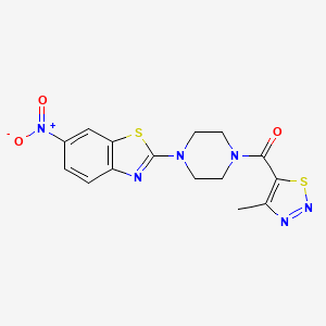 molecular formula C15H14N6O3S2 B2595671 (4-甲基-1,2,3-噻二唑-5-基)(4-(6-硝基苯并[d]噻唑-2-基)哌嗪-1-基)甲酮 CAS No. 1203297-76-0