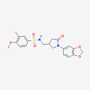 molecular formula C20H22N2O6S B2595730 N-((1-(benzo[d][1,3]dioxol-5-yl)-5-oxopyrrolidin-3-yl)methyl)-4-methoxy-3-methylbenzenesulfonamide CAS No. 954609-16-6