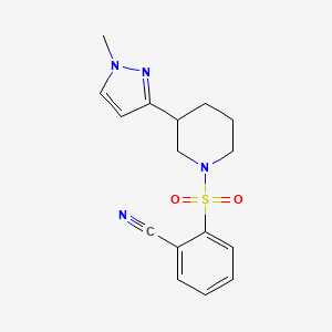 molecular formula C16H18N4O2S B2595731 2-((3-(1-methyl-1H-pyrazol-3-yl)piperidin-1-yl)sulfonyl)benzonitrile CAS No. 2197713-85-0