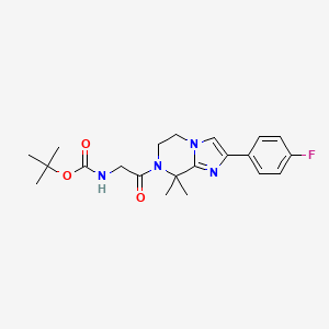 molecular formula C21H27FN4O3 B2595747 tert-Butyl (2-(2-(4-fluorophenyl)-8,8-dimethyl-5,6-dihydroimidazo[1,2-a]pyrazin-7(8H)-yl)-2-oxoethyl)carbamate CAS No. 1261118-05-1