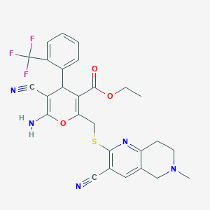 ethyl 6-amino-5-cyano-2-{[(3-cyano-6-methyl-5,6,7,8-tetrahydro-1,6-naphthyridin-2-yl)sulfanyl]methyl}-4-[2-(trifluoromethyl)phenyl]-4H-pyran-3-carboxylate