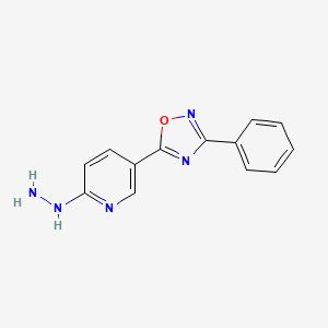 molecular formula C13H11N5O B2595775 5-(6-Hydrazino-3-pyridyl)-3-phenyl-1,2,4-oxadiazole CAS No. 1338690-33-7