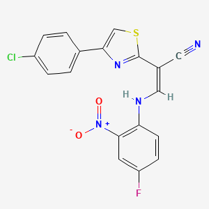 molecular formula C18H10ClFN4O2S B2595780 (Z)-2-(4-(4-chlorophenyl)thiazol-2-yl)-3-((4-fluoro-2-nitrophenyl)amino)acrylonitrile CAS No. 477298-26-3