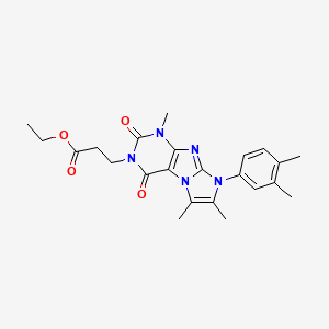 molecular formula C23H27N5O4 B2595804 ethyl 3-(8-(3,4-dimethylphenyl)-1,6,7-trimethyl-2,4-dioxo-1H-imidazo[2,1-f]purin-3(2H,4H,8H)-yl)propanoate CAS No. 887456-74-8