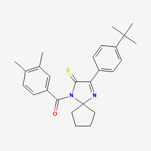 molecular formula C26H30N2OS B2595806 3-(4-Tert-butylphenyl)-1-(3,4-dimethylbenzoyl)-1,4-diazaspiro[4.4]non-3-ene-2-thione CAS No. 1223779-59-6