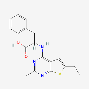 molecular formula C18H19N3O2S B2595824 2-(6-Ethyl-2-methyl-thieno[2,3-d]pyrimidin-4-ylamino)-3-phenyl-propionsäure CAS No. 1008946-37-9