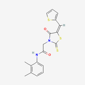 molecular formula C18H16N2O2S3 B2595833 (E)-N-(2,3-二甲苯基)-2-(4-氧代-5-(噻吩-2-亚甲基)-2-硫代噻唑烷-3-基)乙酰胺 CAS No. 637318-11-7