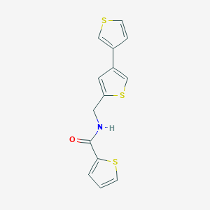 molecular formula C14H11NOS3 B2595834 N-[(4-Thiophen-3-ylthiophen-2-yl)methyl]thiophene-2-carboxamide CAS No. 2379996-73-1