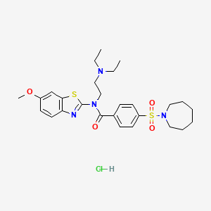 molecular formula C27H37ClN4O4S2 B2595840 4-(azepan-1-ylsulfonyl)-N-(2-(diethylamino)ethyl)-N-(6-methoxybenzo[d]thiazol-2-yl)benzamide hydrochloride CAS No. 1321844-43-2