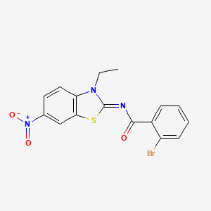 molecular formula C16H12BrN3O3S B2595868 2-bromo-N-(3-ethyl-6-nitro-1,3-benzothiazol-2-ylidene)benzamide CAS No. 865544-64-5