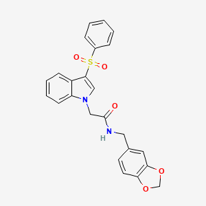 molecular formula C24H20N2O5S B2595874 N-(benzo[d][1,3]dioxol-5-ylmethyl)-2-(3-(phenylsulfonyl)-1H-indol-1-yl)acetamide CAS No. 941878-79-1
