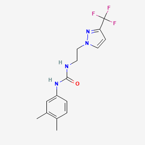 molecular formula C15H17F3N4O B2595885 1-(3,4-dimethylphenyl)-3-(2-(3-(trifluoromethyl)-1H-pyrazol-1-yl)ethyl)urea CAS No. 1448123-62-3