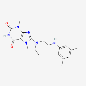 molecular formula C19H22N6O2 B2595895 8-(2-((3,5-dimethylphenyl)amino)ethyl)-1,7-dimethyl-1H-imidazo[2,1-f]purine-2,4(3H,8H)-dione CAS No. 923683-23-2