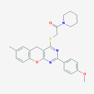 molecular formula C26H27N3O3S B2595922 2-[[2-(4-methoxyphenyl)-7-methyl-5H-chromeno[2,3-d]pyrimidin-4-yl]sulfanyl]-1-piperidin-1-ylethanone CAS No. 866729-79-5