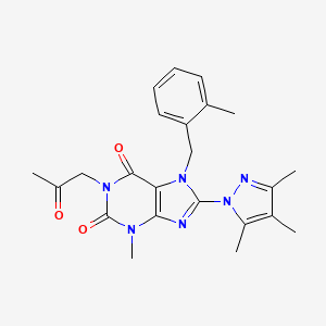 3-Methyl-7-[(2-methylphenyl)methyl]-1-(2-oxopropyl)-8-(3,4,5-trimethylpyrazoly l)-1,3,7-trihydropurine-2,6-dione