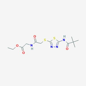 molecular formula C13H20N4O4S2 B2595948 2-(2-((5-叔丁酰胺基-1,3,4-噻二唑-2-基)硫代)乙酰氨基)乙酸乙酯 CAS No. 893354-20-6