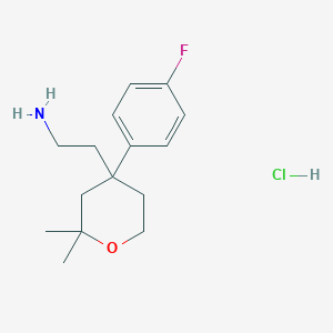 molecular formula C15H23ClFNO B2595949 2-(4-(4-Fluorophenyl)-2,2-dimethyltetrahydro-2H-pyran-4-YL)ethanamine hcl CAS No. 464878-27-1