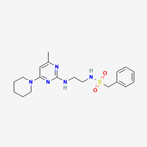 molecular formula C19H27N5O2S B2595965 N-(2-((4-methyl-6-(piperidin-1-yl)pyrimidin-2-yl)amino)ethyl)-1-phenylmethanesulfonamide CAS No. 1207031-66-0