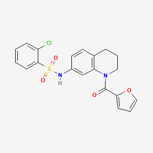 molecular formula C20H17ClN2O4S B2595994 2-chloro-N-[1-(furan-2-carbonyl)-3,4-dihydro-2H-quinolin-7-yl]benzenesulfonamide CAS No. 946322-00-5