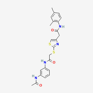 molecular formula C23H24N4O3S2 B2596025 N-(3-acetamidophenyl)-2-((4-(2-((2,4-dimethylphenyl)amino)-2-oxoethyl)thiazol-2-yl)thio)acetamide CAS No. 954095-16-0