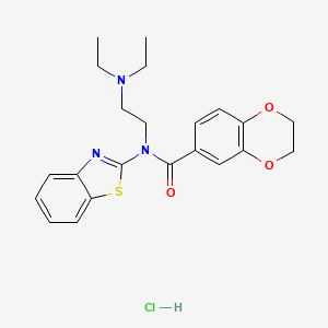 molecular formula C22H26ClN3O3S B2596039 盐酸N-(苯并[d]噻唑-2-基)-N-(2-(二乙氨基)乙基)-2,3-二氢苯并[b][1,4]二氧杂环-6-甲酰胺 CAS No. 1215802-02-0